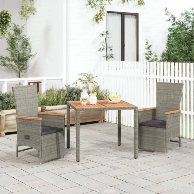 vidaXL 3-delige Tuinset met kussens poly rattan grijs, foto 2