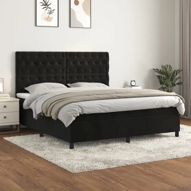 vidaXL Boxspring met matras fluweel zwart 160x200 cm