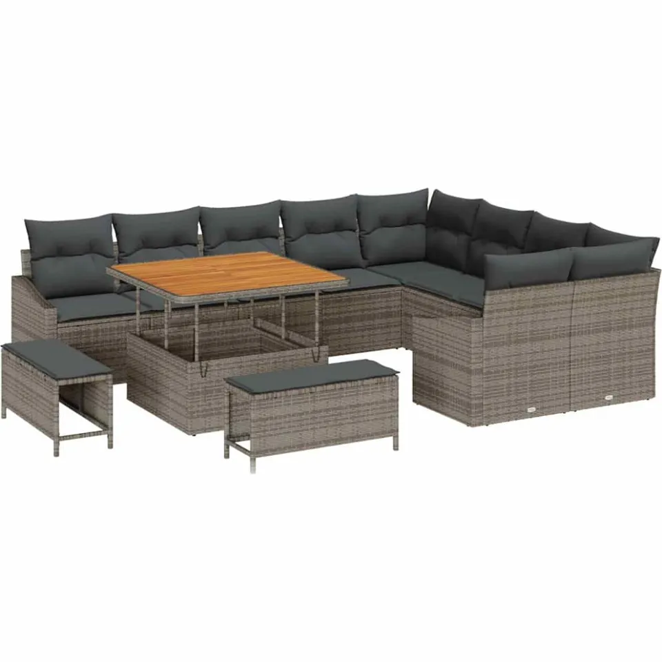 vidaXL Tuinbankenset 12 st Grijs poly rattan