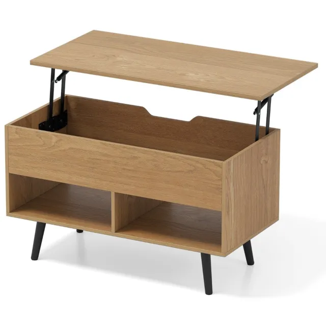 Costway Salontafel in hoogte verstelbaar, banktafel met opklapbaar tafelblad en 2 open planken, uittrekbare woonkamertafel, cafeetafel van hout voor woonkamer, kantoor, 80 x 40 x 46-60 cm (natuur)