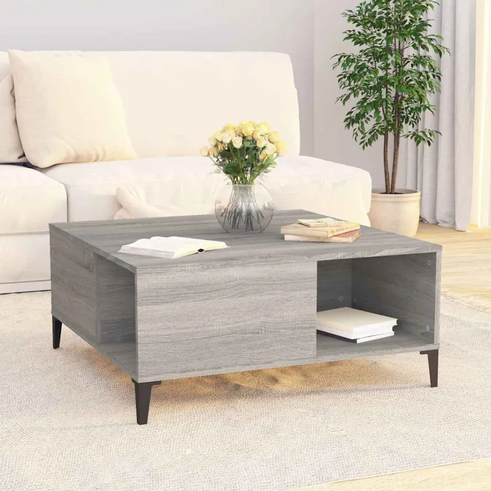 vidaXL Salontafel 80x80x36,5 cm bewerkt hout grijs sonoma eikenkleurig, foto 3