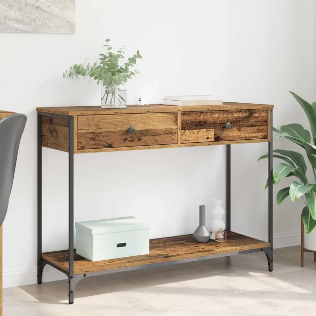 vidaXL Wandtafel Oud Hout 100 x 34,5 x 75 cm Bewerkt hout bruin, foto 2