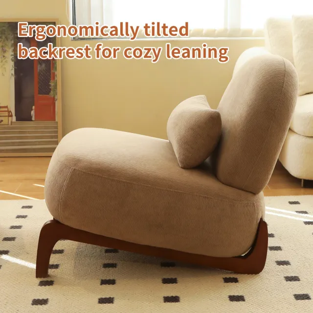 MODENUIT Fauteuil 86,9 x 72,1 x 69,9 cm - Zachte Zitting - Woonkamer en Slaapkamer - Fluweel en Hout - Camel