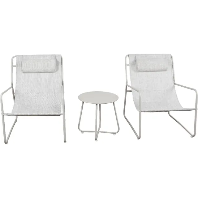 Mannsberger Tuinset - Loungeset 3dlg - Tuin tafel en 2 stoelen - Tuintafelset - stoelen met waterafstotende stof - Camping - beige wit