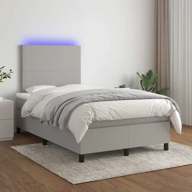 vidaXL Boxspring met matras en LED stof lichtgrijs 120x200 cm grijs