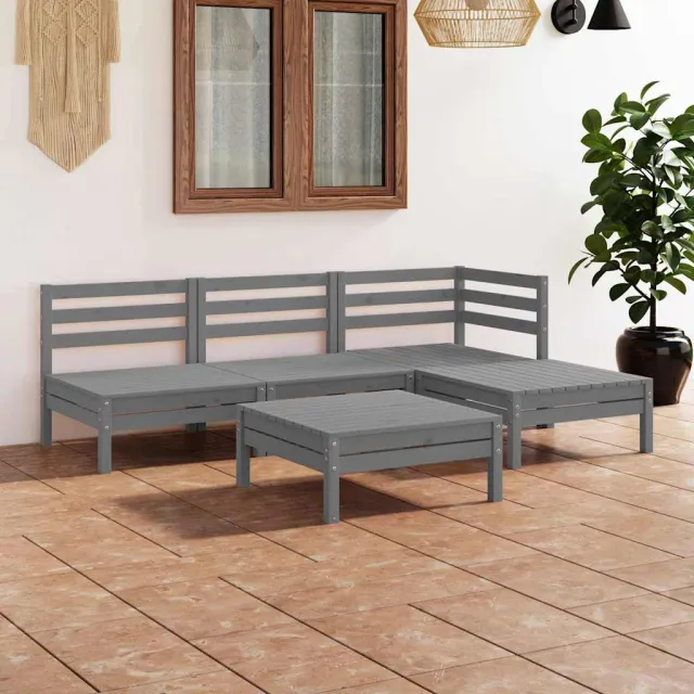vidaXL 5-delige Loungeset massief grenenhout grijs, foto 2