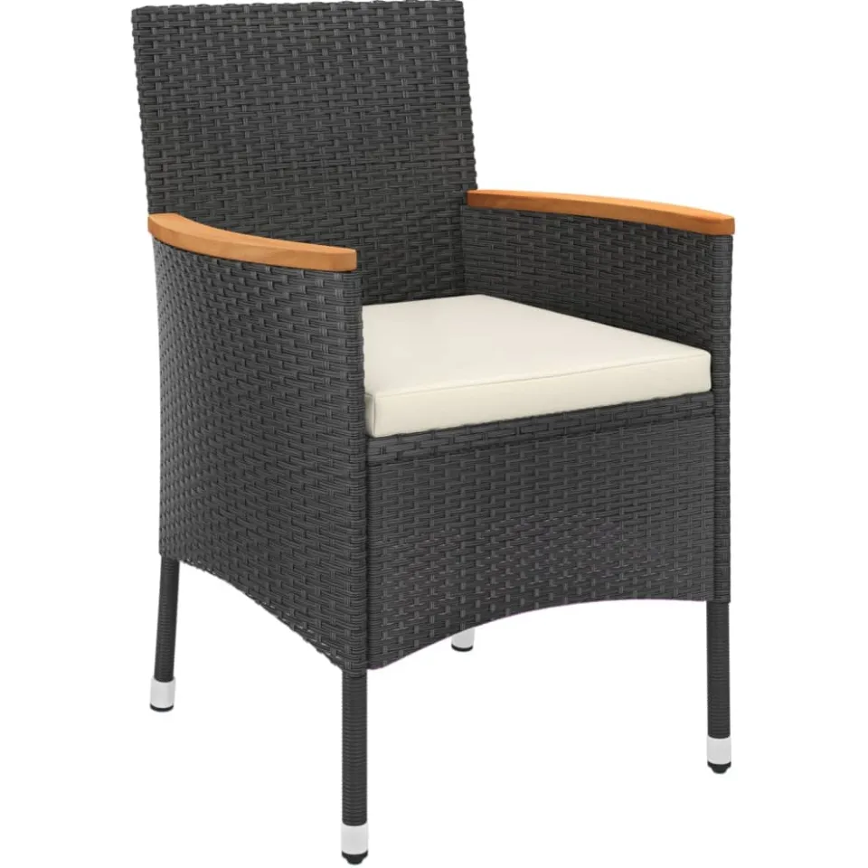 vidaXL 3-delige Bistroset met kussens poly rattan zwart, foto 4