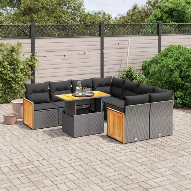 vidaXL 9-delige Loungeset met kussens poly rattan zwart, foto 2