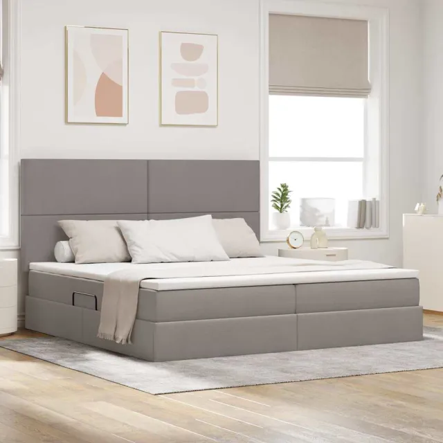 vidaXL Opslag bed met matras met hoofdeinde Taupe 200 x 200 cm Stof