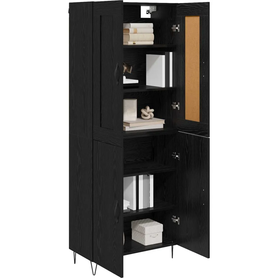 vidaXL Hoge kast Zwart Eiken 69,5 x 34 x 180 cm Bewerkt hout