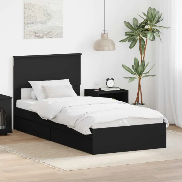 vidaXL Opslag bed met lade met opslag Zwart 90 x 190 cm Bewerkt hout