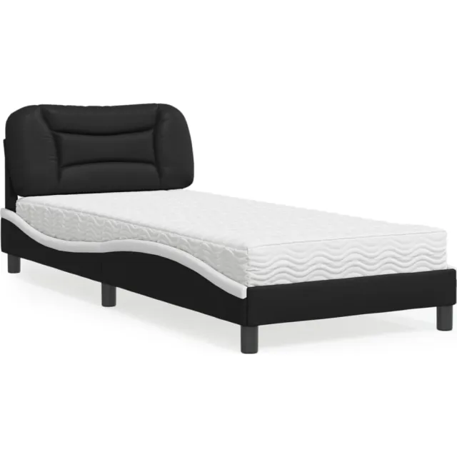 vidaXL Bed met matras "Hvar" kunstleer zwart en wit 90x200 cm