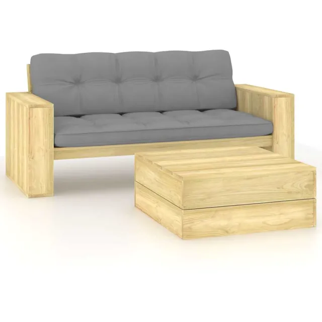 vidaXL 2-delige Loungeset met kussens geïmpregneerd grenenhout grijs, foto 2