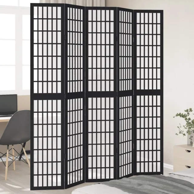vidaXL Kamerscherm met 5 panelen massief paulowniahout zwart, foto 2