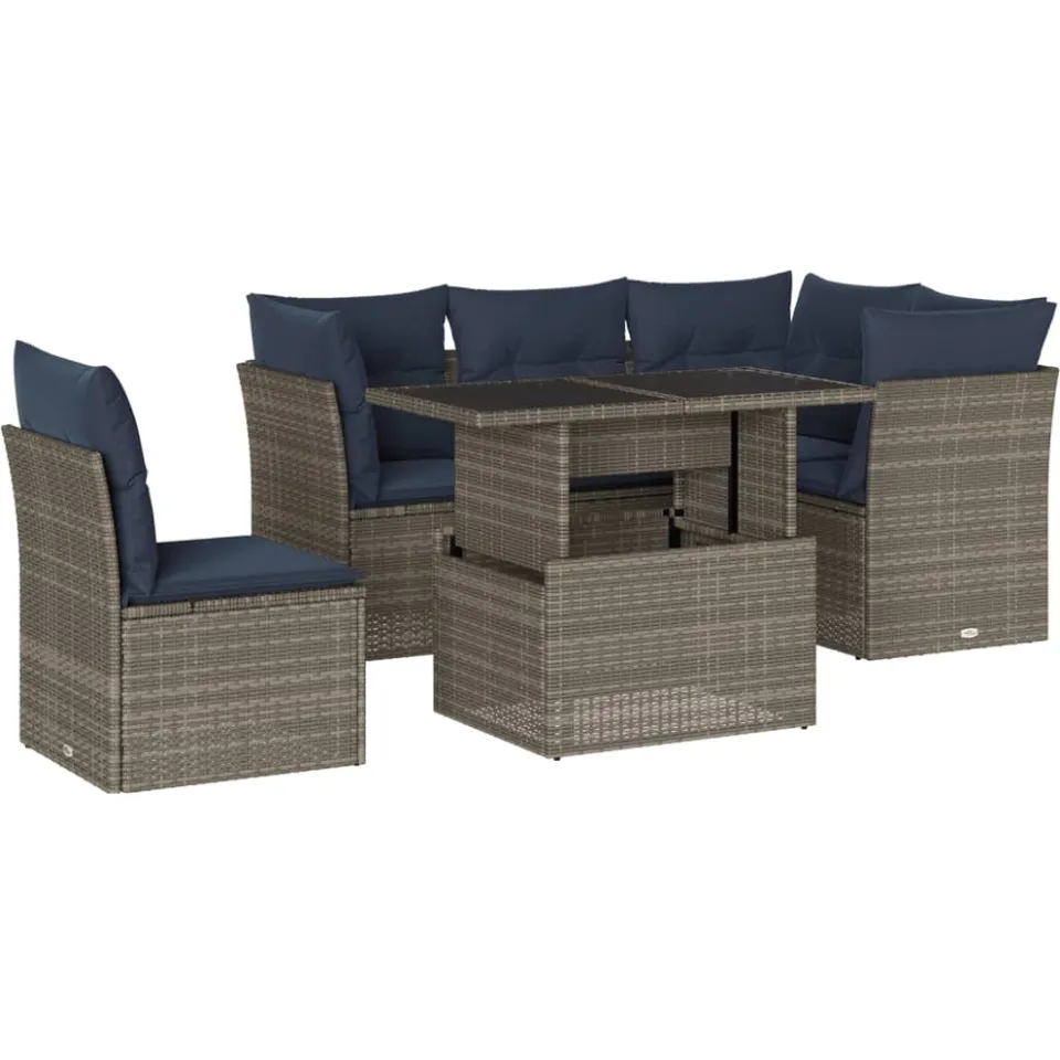 vidaXL 6-delige tuinbankset met kussens, grijs polyrotan, foto 3