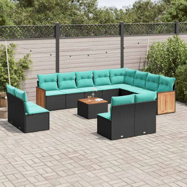 vidaXL 13-delige tuinbankset met kussens van zwart polyrotan, foto 2