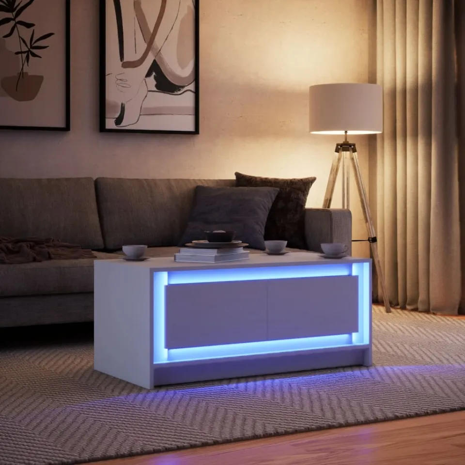 vidaXL Salontafel met LED-verlichting bewerkt hout wit, foto 2