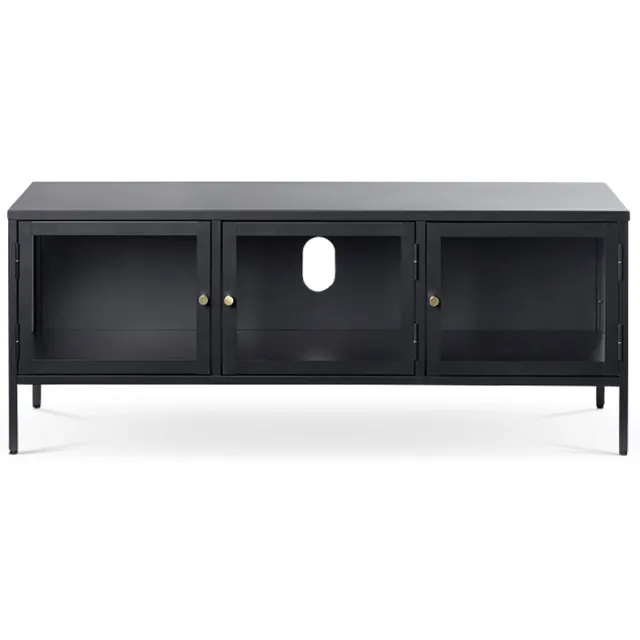 Olivine Carrie metalen tv meubel zwart - 132 x 40 cm