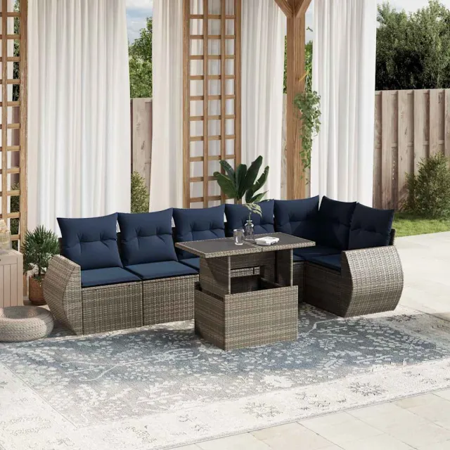 vidaXL 7-delige tuinbankset met kussens, grijs polyrotan, foto 2