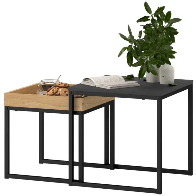 Zenzee Salontafel set van 2 - Bijzettafel - Tafeltje - Vierkant - Metaal - Zwart
