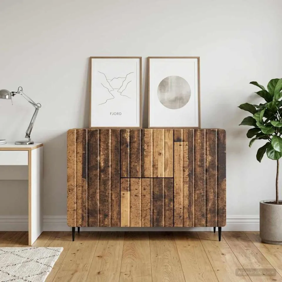vidaXL Dressoir met lade Oud hout 89 x 34,5 x 62 cm Bewerkt hout bruin, foto 3