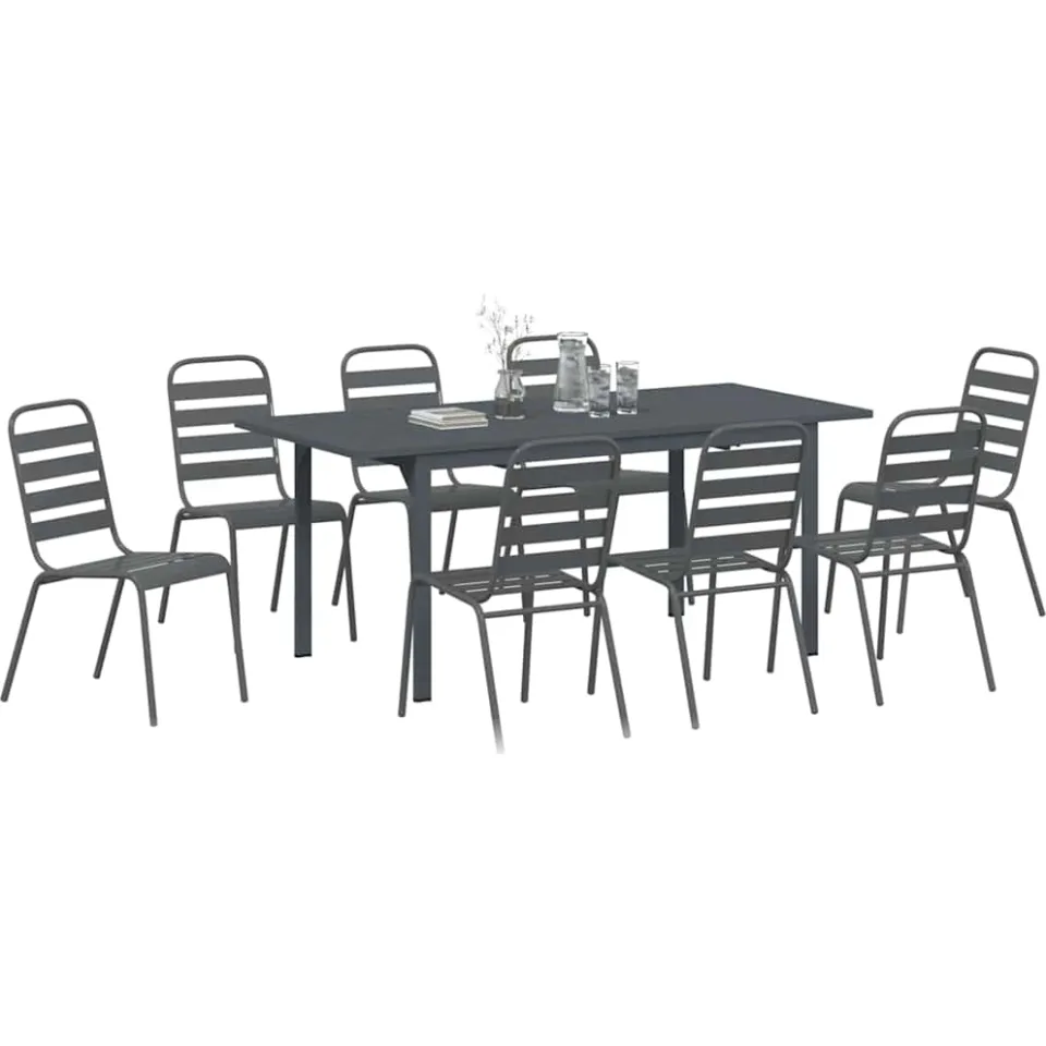 vidaXL Tuin eettafelset 9 st Antraciet Poedercoating staal Anthraciet