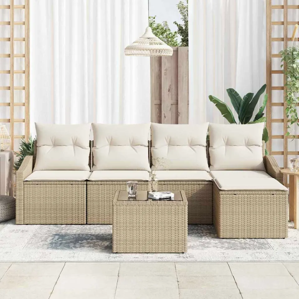vidaXL Bankstel 6 st Beige en Crème poly rattan, foto 3