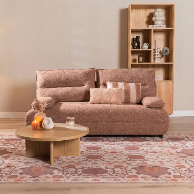 Bronx71 Slaapbank 2 persoons Jona terracotta bouclé mélange - Logeerbed - Vouwbed - Slaapstoel - Zetelbed