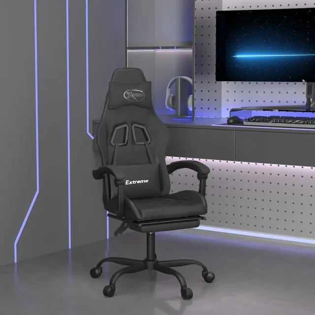 vidaXL gamestoel draaibaar met voetensteun kunstleer zwart
