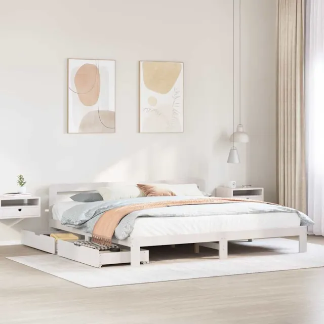 vidaXL Bedframe zonder matras massief grenenhout wit 180x200 cm