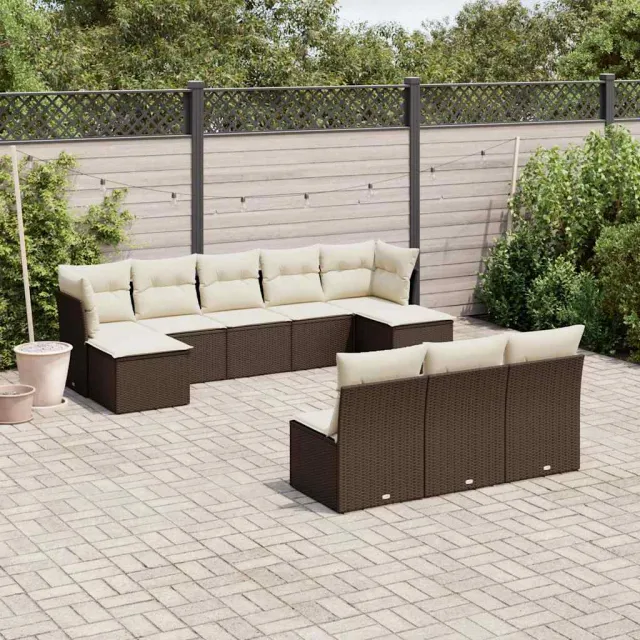 vidaXL 10-delige Loungeset met kussens poly rattan bruin, foto 2