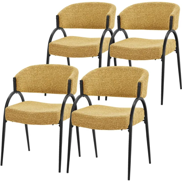ml-design Eetkamerstoelen set van 4 met armleuningen bouclé stof bekleding, stoelen met gebogen rugleuning, comfortabele bekleding voor de keuken, woonkamer en het bureau, robuust stalen frame 120 kg, moderne armstoelen met schuimvulling, mosterd