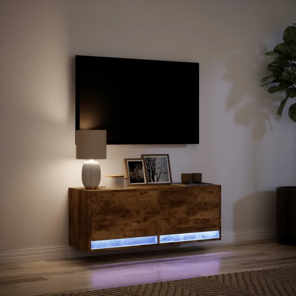 vidaXL Tv-wandmeubel met LED-verlichting 100x31x35 cm gerookt eiken, foto 4