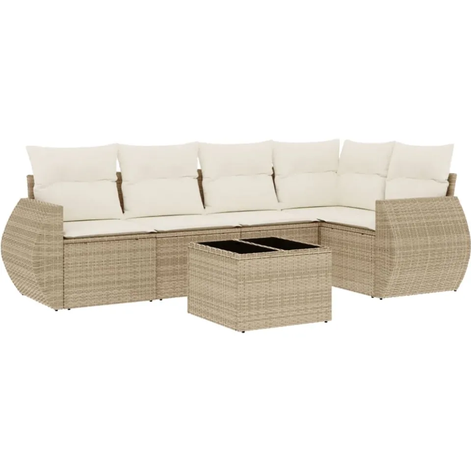 vidaXL 6-delige Loungeset met kussens poly rattan beige, foto 4
