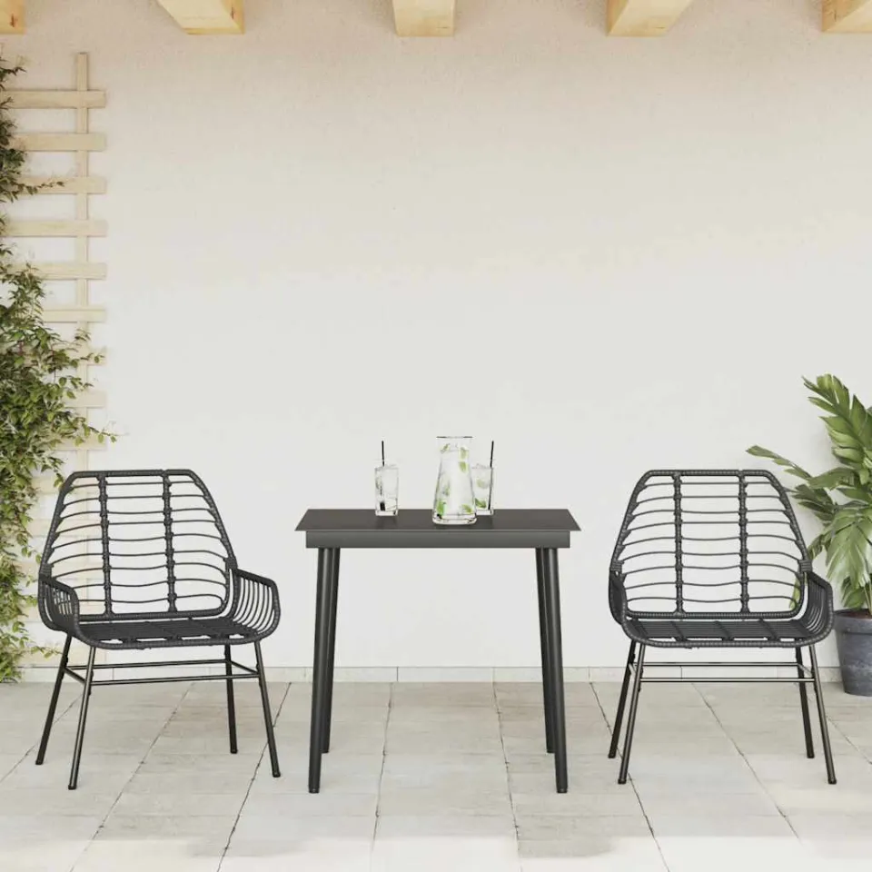 vidaXL 3-delige Tuinset poly rattan glas zwart, foto 3