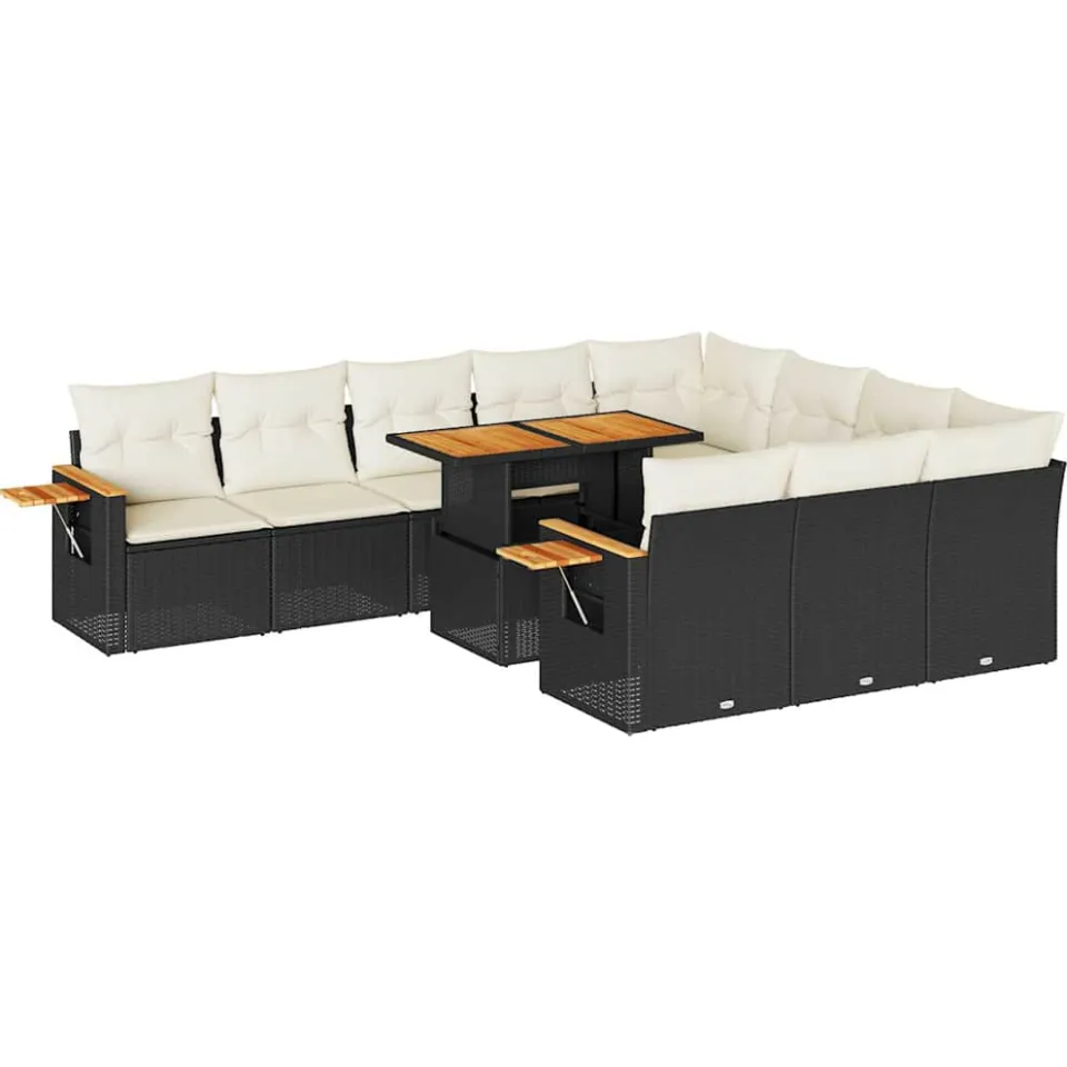 vidaXL 11-delige Loungeset met kussens poly rattan acacia zwart, foto 3