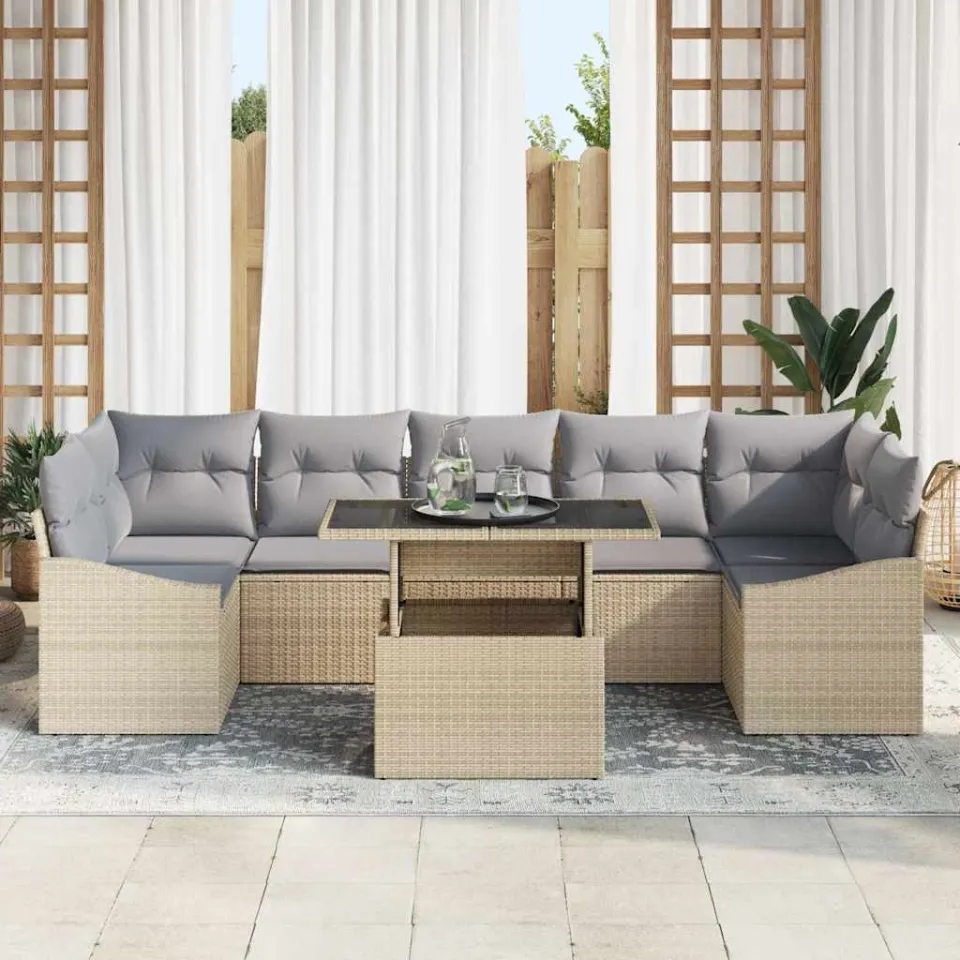 vidaXL Tuin Sofa Set 8 st Beige poly rattan, foto 2