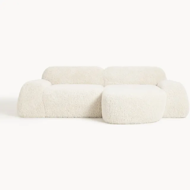 Westwing Collection Modulaire teddy hoekbank Wolke (3-zits) Wit