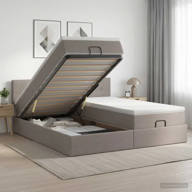 vidaXL Ottoman Bed met Matrassen en LED Taupe 200 x 200 cm Stof