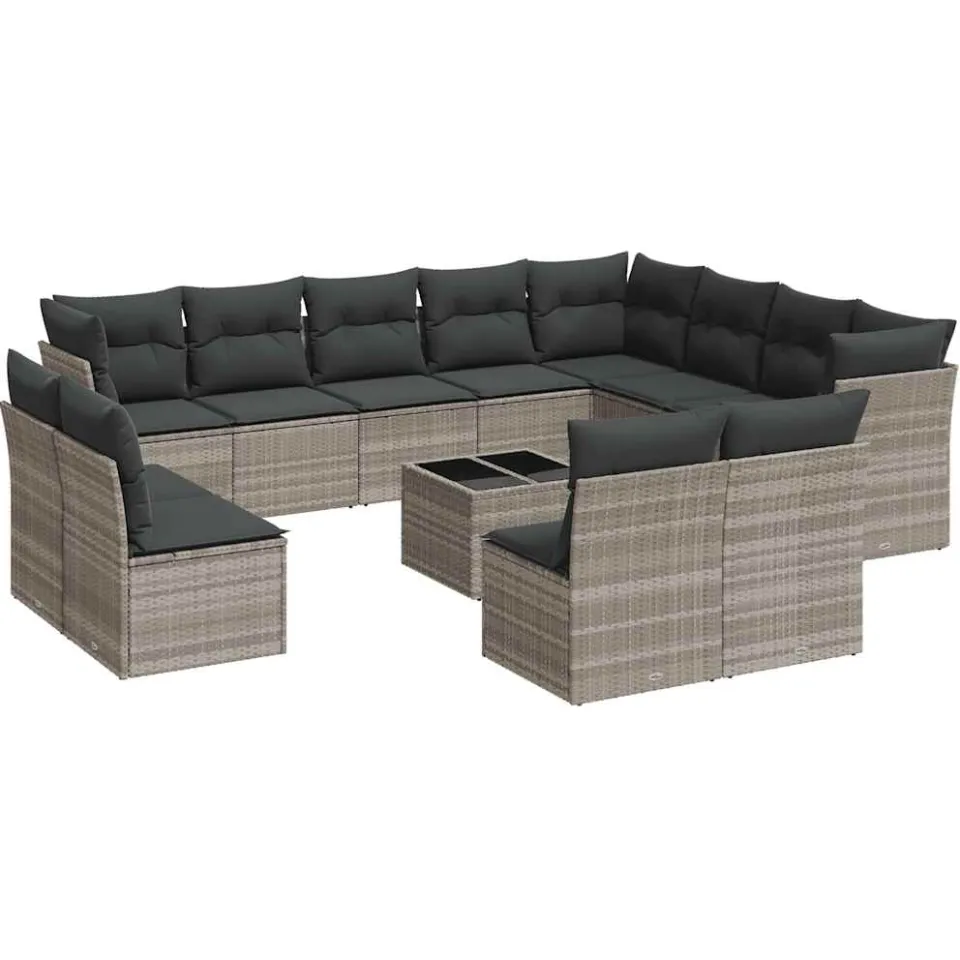 vidaXL 13-delige Loungeset met kussens poly rattan lichtgrijs