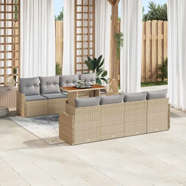 vidaXL Tuin Sofa Set 9 st Beige Poly riet, foto 2