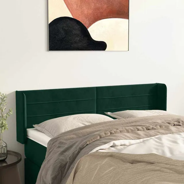 vidaXL Hoofdbord met randen 147x16x78/88 cm fluweel donkergroen
