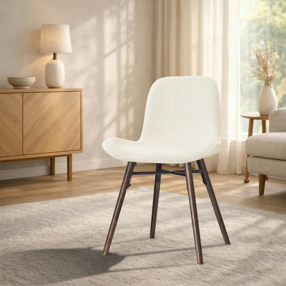 Nolon Nena-Fé eetkamerstoel rib beige - walnoot houten onderstel, foto 2