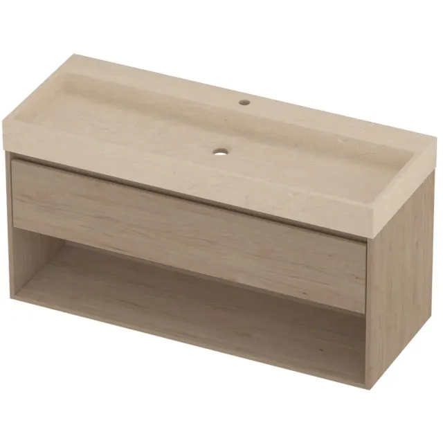 Proline Evoli Badmeubelset Hardsteen Loft 1 Kraangat Met Schap 120x46x62 cm Sand Stone Ideal Oak Eiken