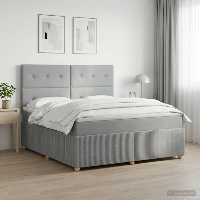 vidaXL LED Boxspring Bed met Matras Lichtgrijs 140 x 190 cm Stof