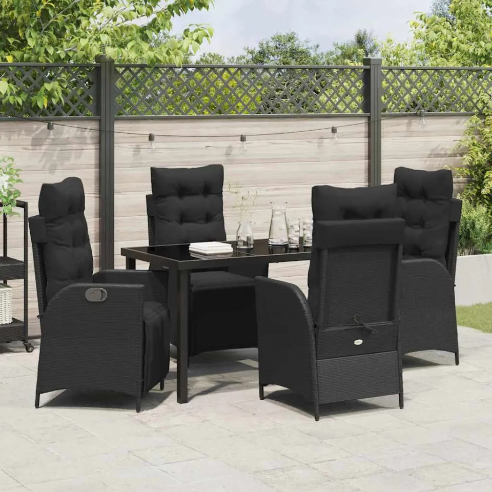 vidaXL Tuin eettafelset 5 st Zwart poly rattan, foto 3