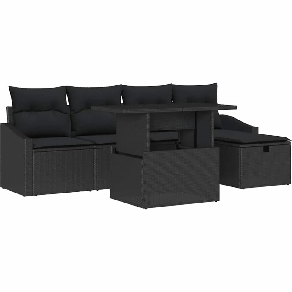 vidaXL Tuin Sofa Set 6 st Zwart poly rattan