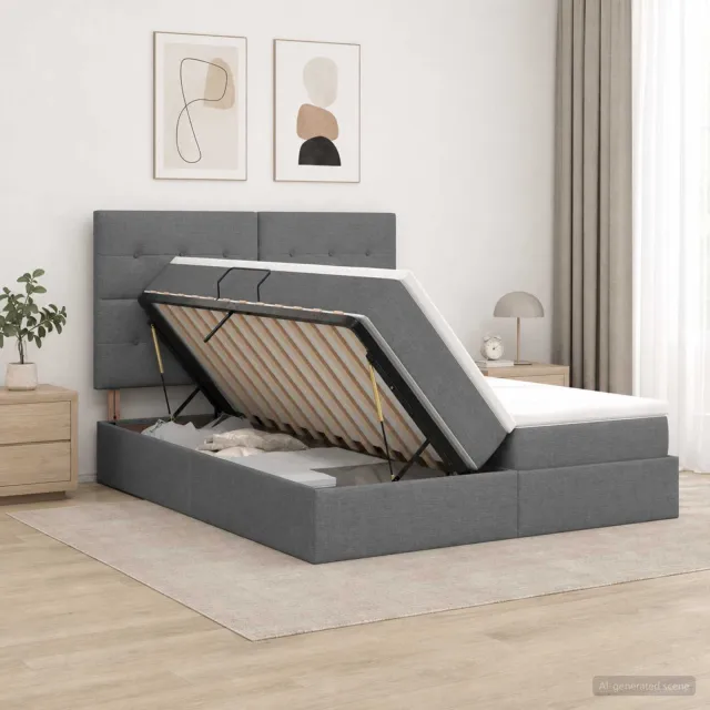 vidaXL Opslag bed met hoofdeinde Donkergrijs 200 x 200 cm Stof