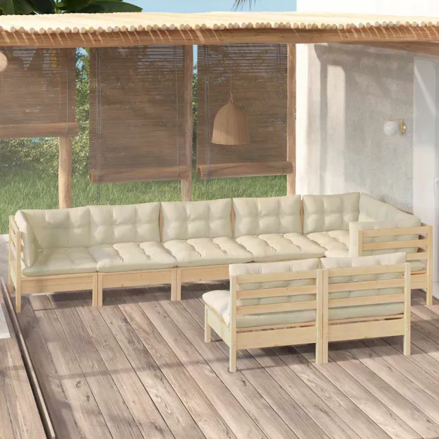 vidaXL 8-delige Loungeset met crèmekleurige kussens massief grenenhout, foto 2