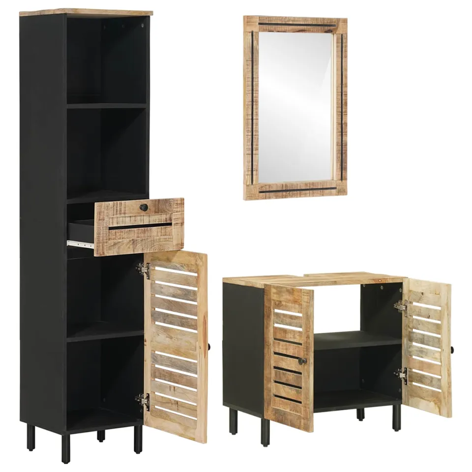 vidaXL Badkamerkastenset 3 st Naturel 38 x 33 x 160 cm Bruin